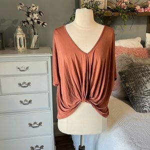 B Original Boutique Top Brown Scoop Neck Short Sleeve Womens Small